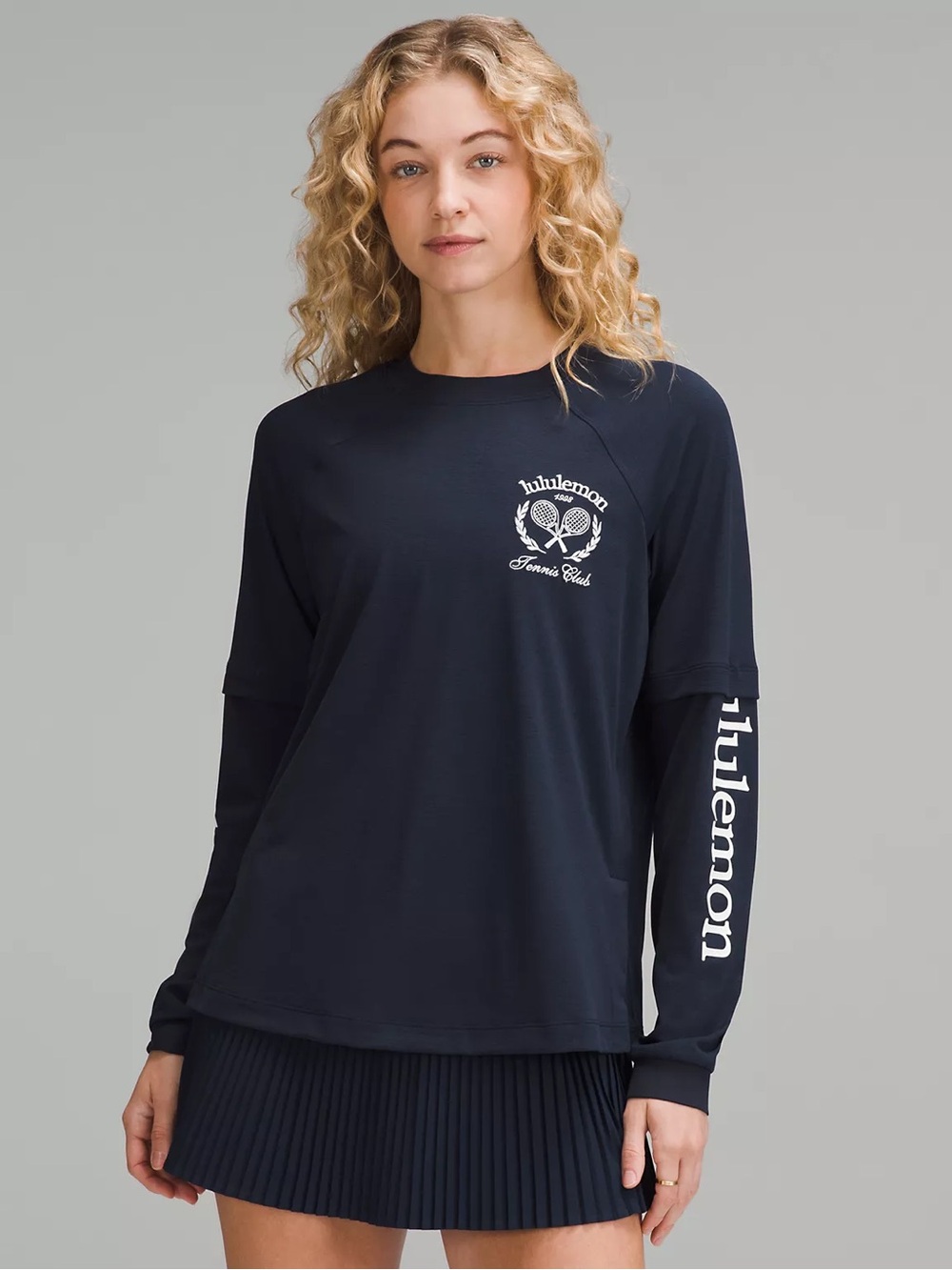 NWT Lululemon Sz 8 Navy Layered Long-Sleeve Relaxed Stretch T-Shirt Tennis Club